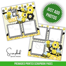 Baby Bee Gender Reveal Scrapbook Pages PRINTED Premade Scrapbook Quick Pages 150
