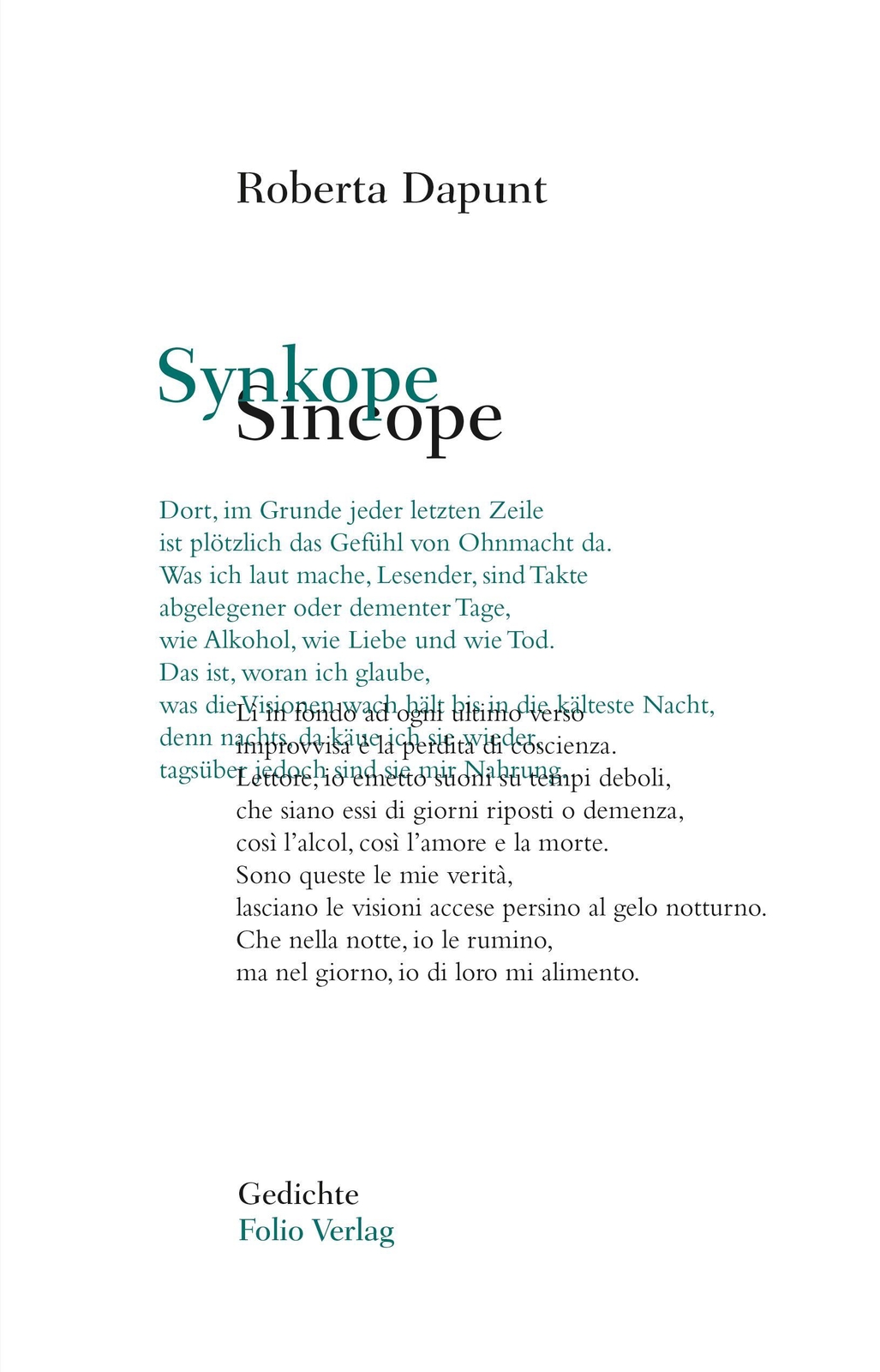 Synkope / Sincope - Roberta Dapunt - 9783852568393
