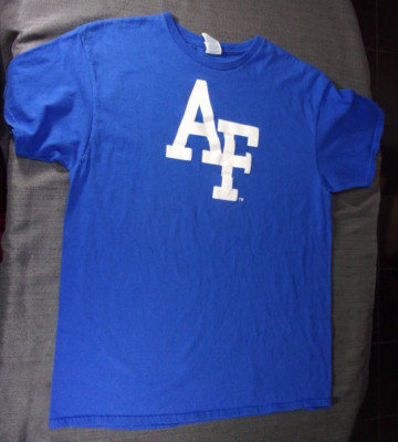 USAF AIR FORCE USAFA GO FALCONS BLUE WHITE T SHIRT SOLD AT FALCON STADIUM