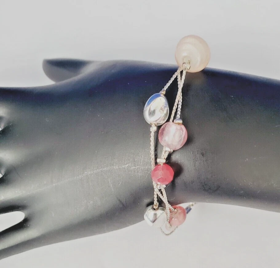 Avon breast cancer Awareness bracelet silver tone beaded  6.5" - Image 2 of 4