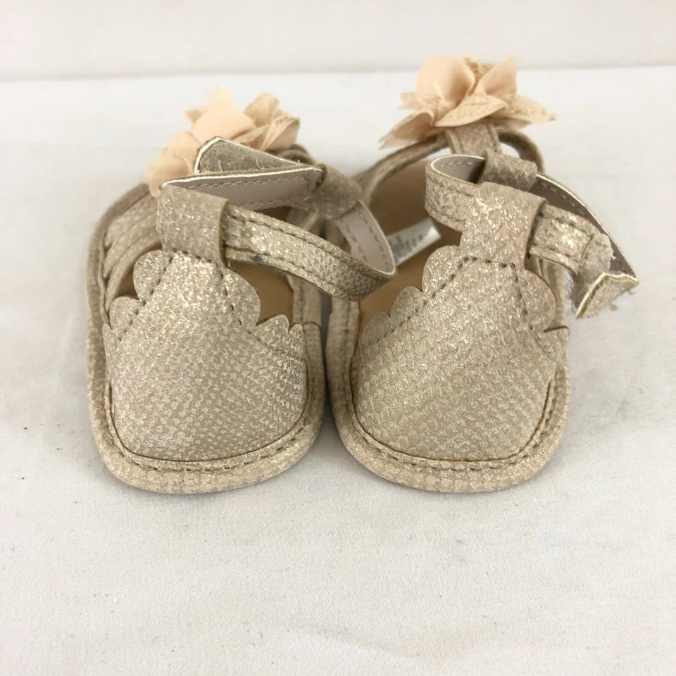 Sandalias Koala bebé niño niña correa al tobillo apliques florales dorados talla 3 Foto 3 de 4