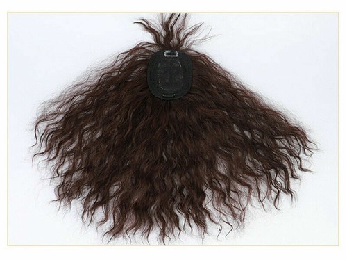 Kinky Curly Crown Synthetic Hair Topper One Piece Clip in Hairpiece Flat Fringe - Foto 3 di 12
