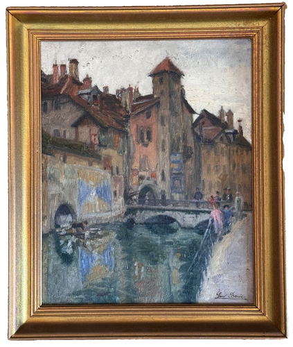 Beau Tableau Ancien paysage d'Annecy Mont Blanc pont Morens Paul Barian 1900 - Photo 2/13