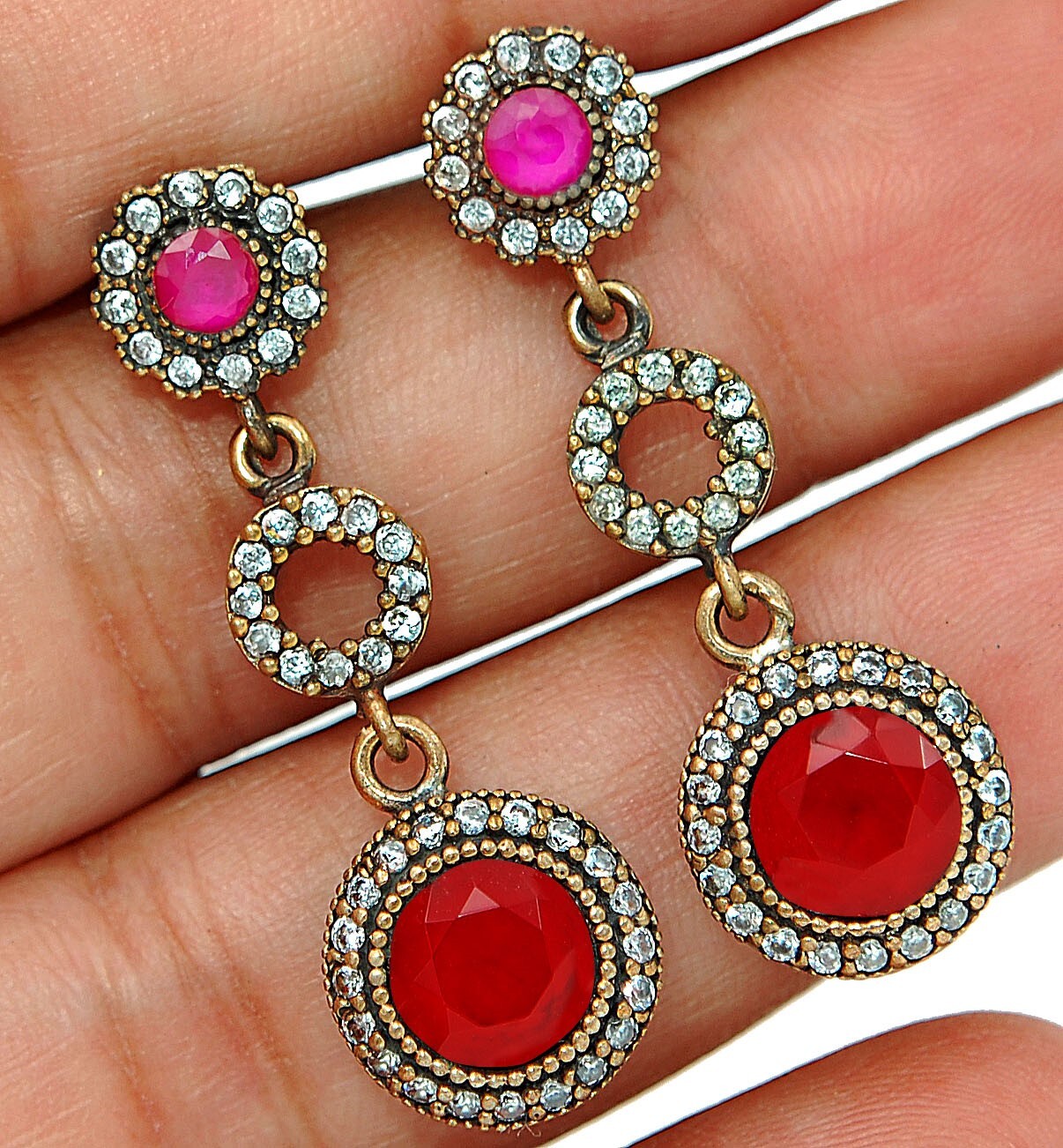 Sterling Silver Ottoman Style 8CT Treated Ruby Earrings TE1482