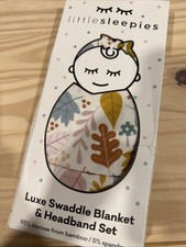 Little Sleepies Dusty Mauve Fall Leaves Bamboo Swaddle With Headband Set