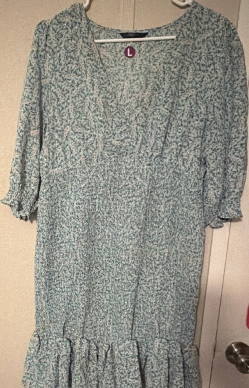SHEIN Women's Blue Floral Ruffle Mini Dress 3/4 Sleeve Regular Size L