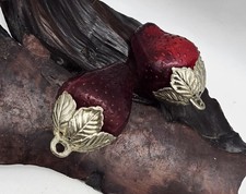 Vintage Ruby Red Glass Strawberry Metal Salt & Pepper Shakers MCM Replacements