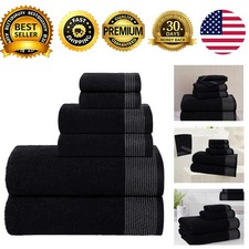 6 Pack Cotton Towel Set Black Bath Hand Washcloths 28x55 16x24 12x12