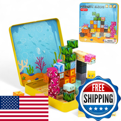 49PCS Mini Magnetic Blocks Ocean Theme   Sea Life STEM Building Cubes, Education