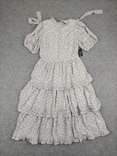 Andrée By Unit Dress Womens Medium White Floral Puff Sleeve Ruffle Maxi Sundress