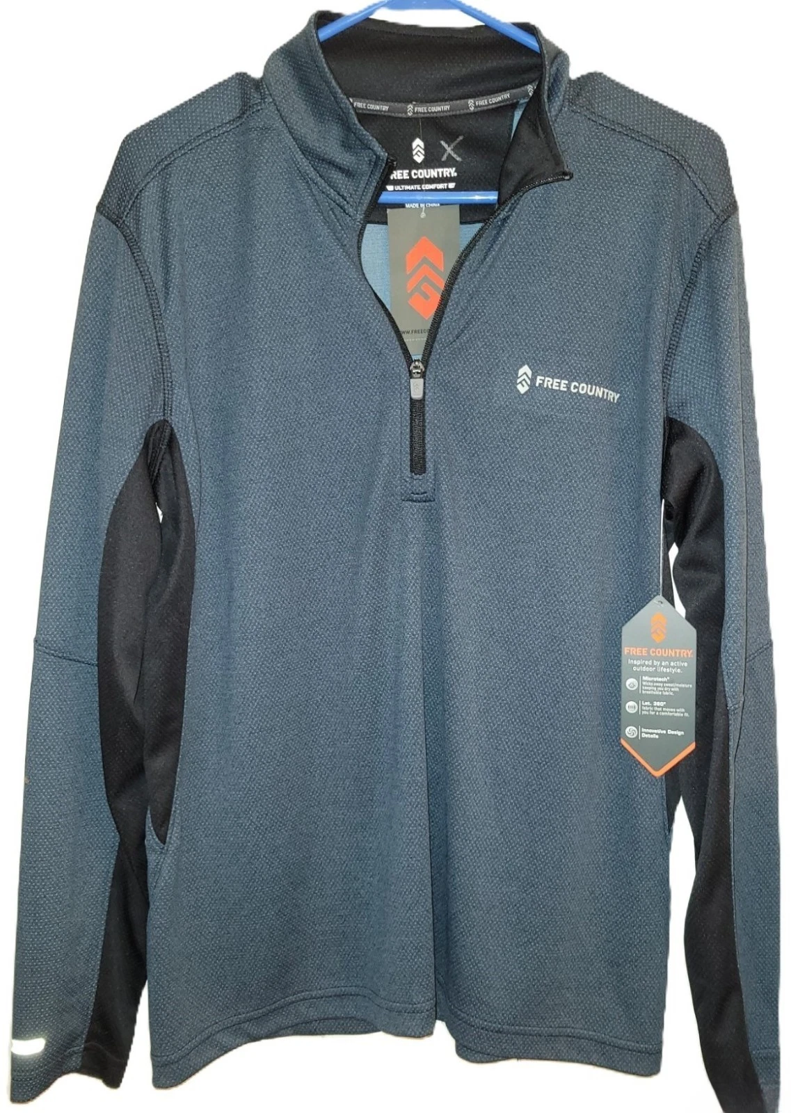 NWT Men's Shirt Pull-over Long Sleeve ¼ Zip Free Country Microtech Blue –SM