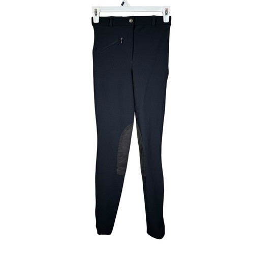 Gutos Equestrian Riding Pants Black Ribbed Knee Patch Zip Pocket Women's Size 24 - Picture 9 of 9