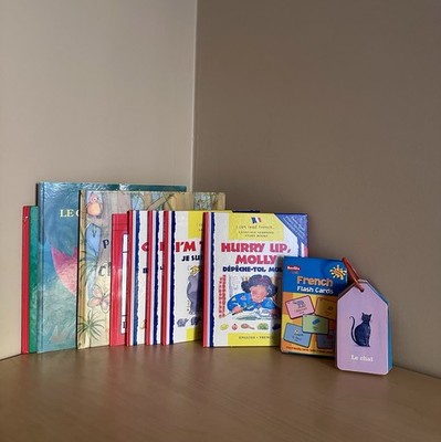[LOT of 10, GREAT] French Language Learning Books (7), Flash Cards (2) & Spanish