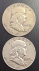 Lot Of 2 Franklin Liberty Bell Half Dollars 90% Silver Lot 1950 1957d