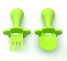 Infant Self Baby and Toddler Self-Feeding Utensils Spoon and Fork Set Green