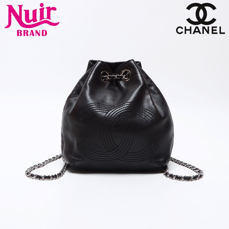 CHANEL Mini Chain Backpack in Black Lambskin with Coco Mark