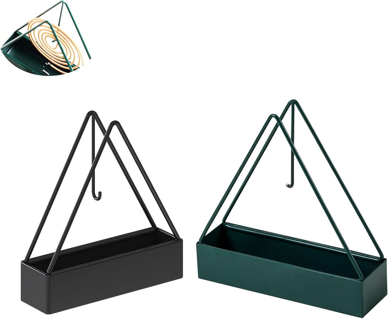 2 Pack Coil Incense Burner Mosquito Coils Holder Full Metal black+green