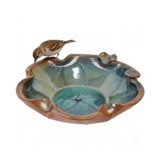 Ceramic Bird Bath and Feeder, Heavy Duty 12.5-Inch Ground Feeding Bowl, Wildl...