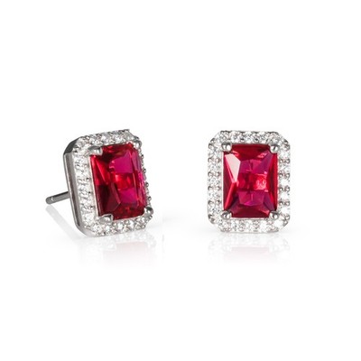 925 Sterling Silber Smaragdschliff roter Halo Ohrstecker für Damen
