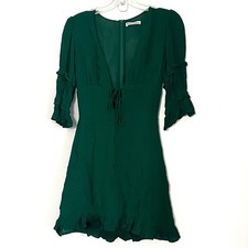 Reformation Emerald Laurelei Tie Front Ruffle Mini Dress - 0
