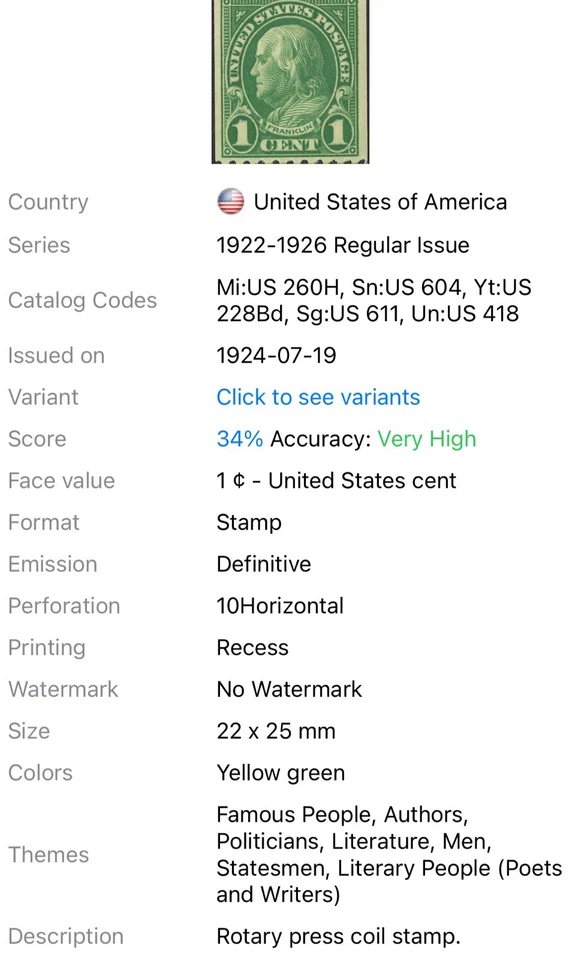 Ben Franklin Rare Vintage Mint One Cent Green Scott #604 Stamp! - Image 2 of 2