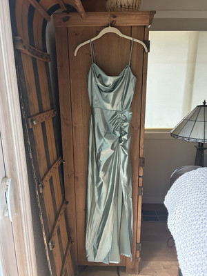 satin cowl neck ruched dress Olive Coast Satin Cowl Neck Ruched Detail Midi Dress