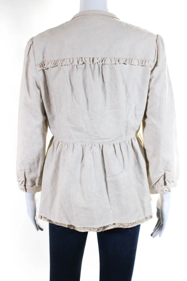 Chaqueta Paper Denim + Tela Mujer Borde con Volantes Doble Pecho Beige Talla 2 Foto 4 de 4