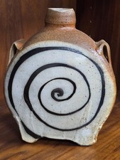 Signed Michael Simon Studio Pottery Spiral Handled Canteen Vase