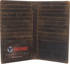 CAZORO RFID Blocking Mens Genuine Vintage Leather Bifold Long Wallet (Design...