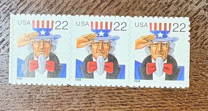 Scott #3263...22 Cent...Uncle Sam Strip of 3