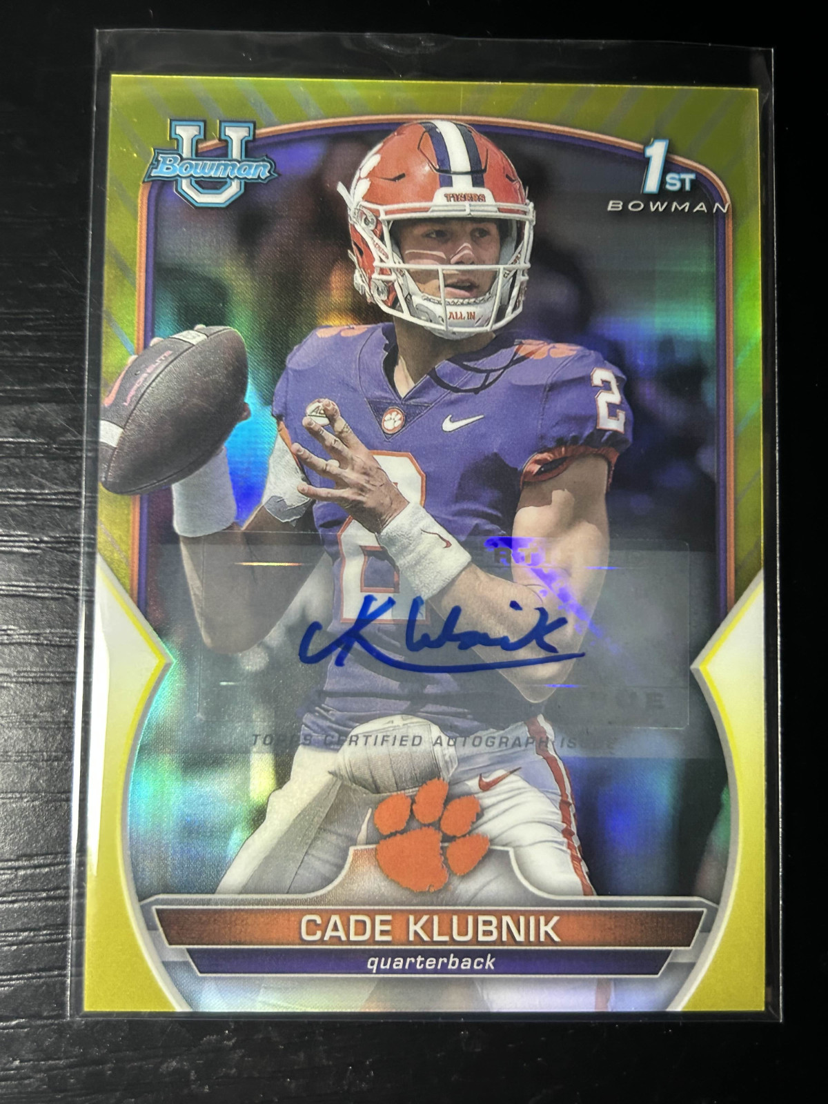 Cade Klubnik 2022 Bowman U Chrome #42 Yellow Refractor Auto /75 1st Rookie RC