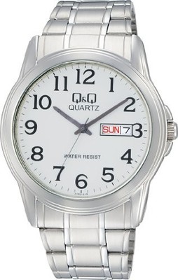 Citizen QQ A142-214 Herren Analog Uhr Silber Zifferblatt Datum Tag Metallband