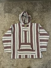 Men  s XL Mexican Poncho Knitted Hoodie BAJA JOE Hippie Pullover Blanket Shirt
