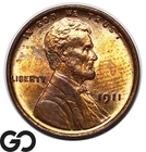 1911 Lincoln Cent Wheat Penny, Brilliant Luster, Red Brown, Gem BU++ RB