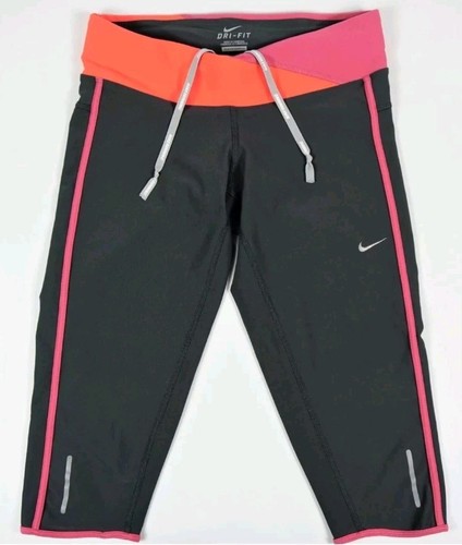 Nike Dri Fit Women's Capri Crop Running Capri Leggings Zip Pocket Gray Sz Large