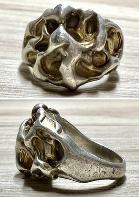 Vintage Artisan Designer Hallmarked Sterling Silver & Gold Wash Brutalist Ring