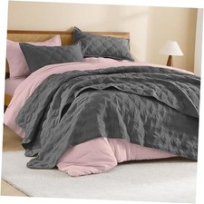 Size Quilt Set Grey, Lightweight Comforter Gray - 3 Pieces King 02 - Dark Grey
