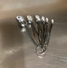 Set of 6 Stainless Nesting Rectangular Measuring Spoons On Ring Long Handle