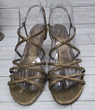 NINA Womens Coppery Gold Texture Strappy Heel 6.5 M