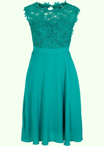 Minikleid mit Spitze Gr. 38 Smaragd Damen Abendkleid Partykleid Ärmellos Neu - Bild 1 von 1