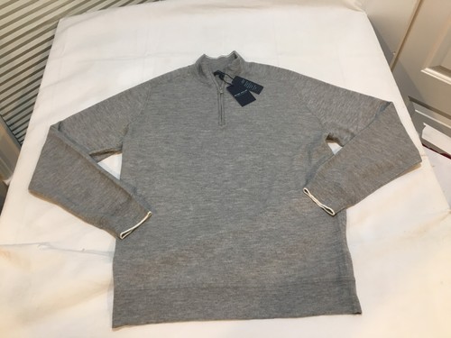 NWT $550.00 Peter MIllar Mens Voyager Cashmere Silk Sweater Gale Gray Sz MEDIUM