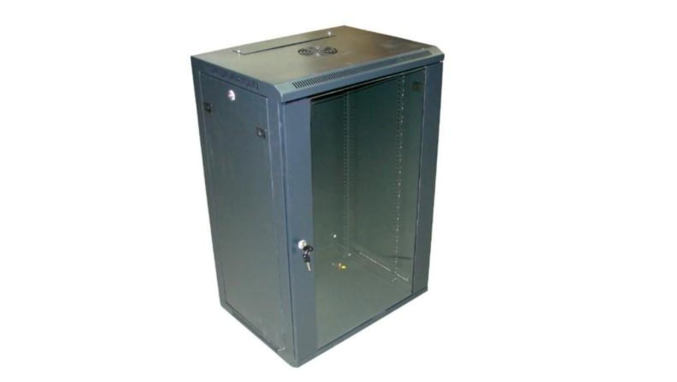 19i039/br hanging cabinet ZETA 18U 600x450 RAL9004 glass d /T2UK