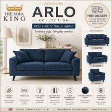 Arlo Night Sky Blue Fabric Sofas 3+2 Seaters & Chairs Modern Free Delivery UK