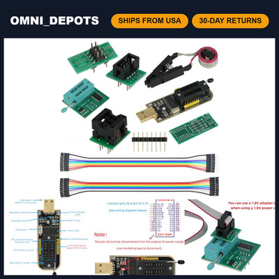 CH341A Programmer Set for EEPROM 24/25 Series, 3.3V-5V, USB Chip Programmer