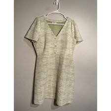 Loft Outlet Green Plaid Tweed Mini Dress Size Large Petite Preppy Old Money