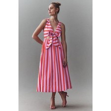 BHLDN Madeline Sleeveless V-Neck Cutout A-Line Taffeta Midi Dress Event Wedding