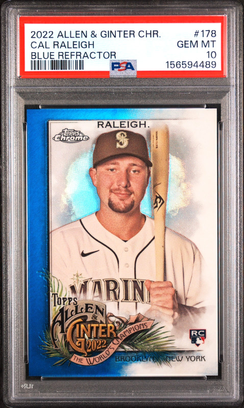 2022 Topps Chrome Allen & Ginter Cal Raleigh Rookie Blue Ref. /150 #178 PSA 10