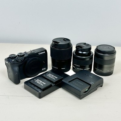 Canon M6 Mark ii w/ 3 Lenses Kit & 3 Batteries
