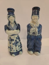 Delft Blauw Empty Liquor Decanters Figurines Handpainted Pair Man And Woman