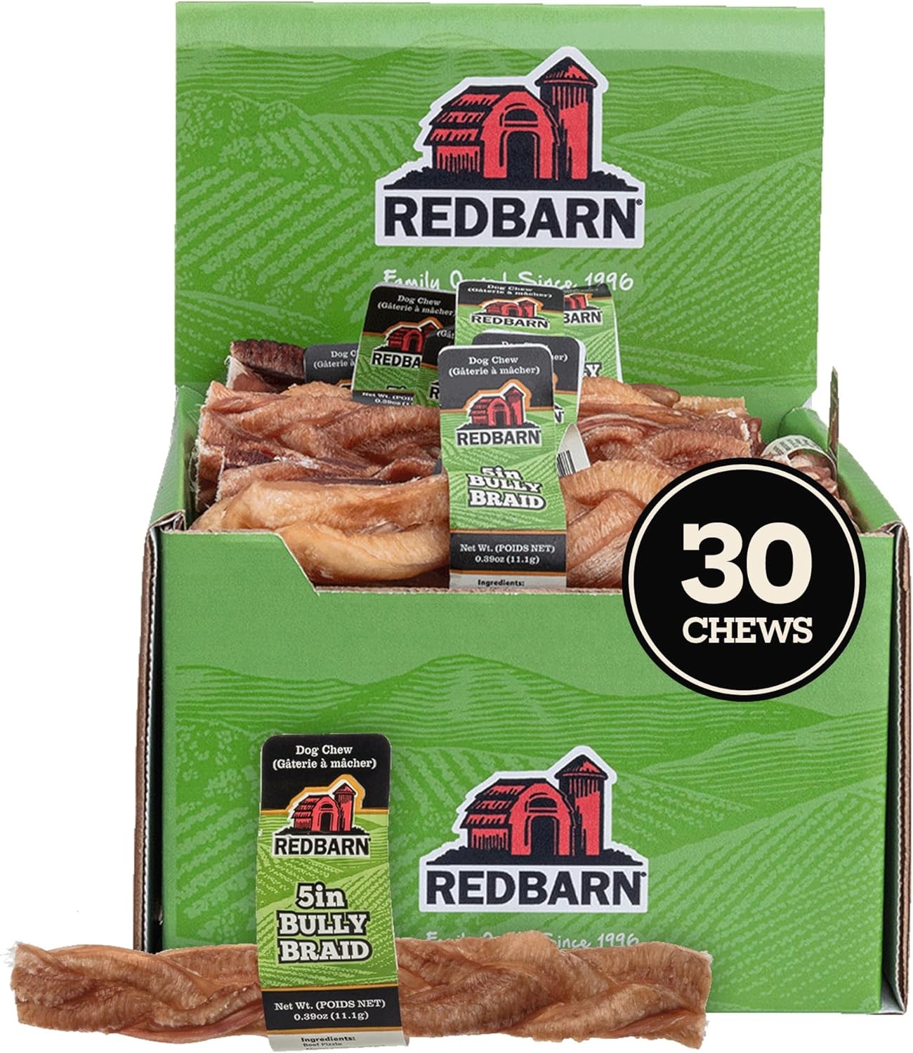 (Case of 30) Redbarn Braided Bully Sticks 5" Dog Treats, 5-i